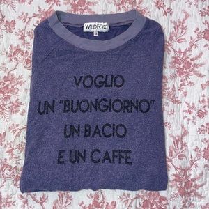 WILDFOX vintage “voglio un buongiorno un bacio e un caffe” purple sweatshirt XS